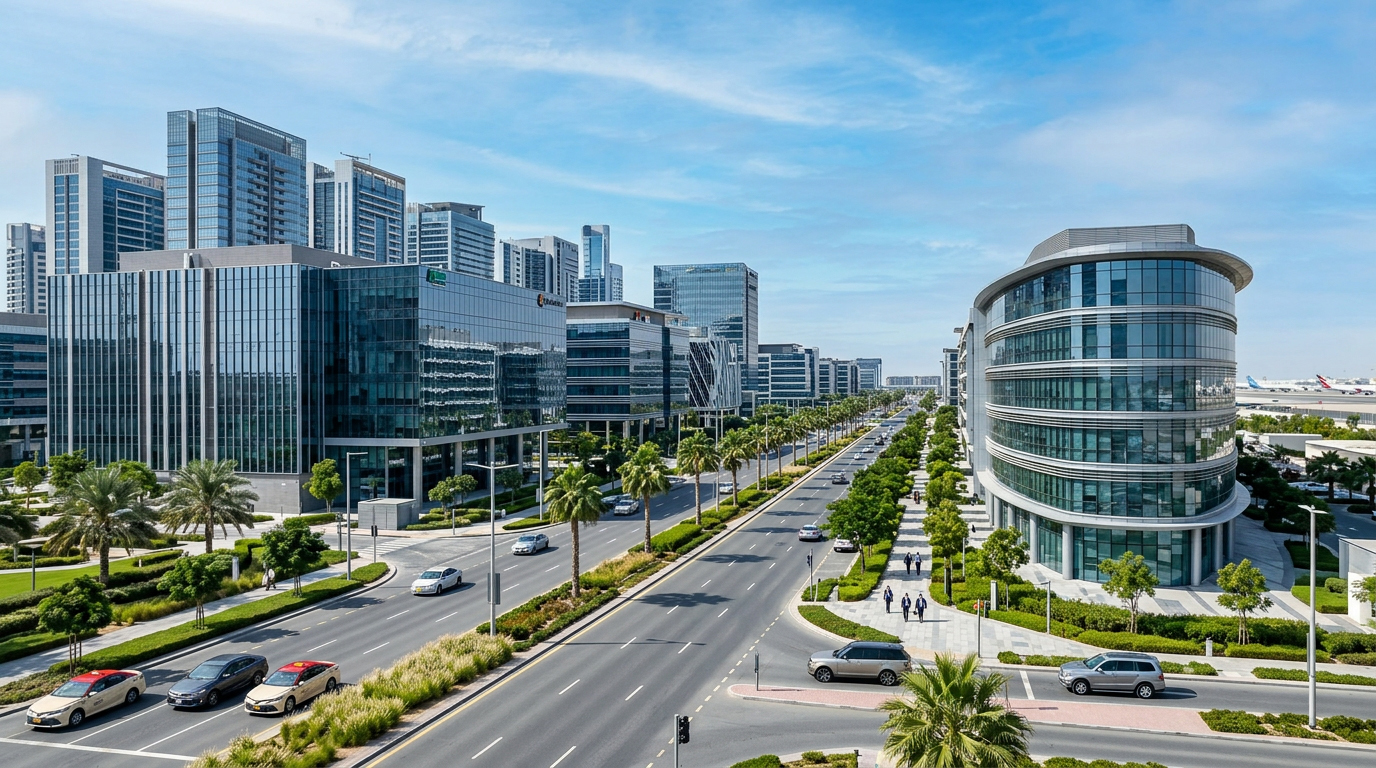 Modern free zone business district in Dubai South